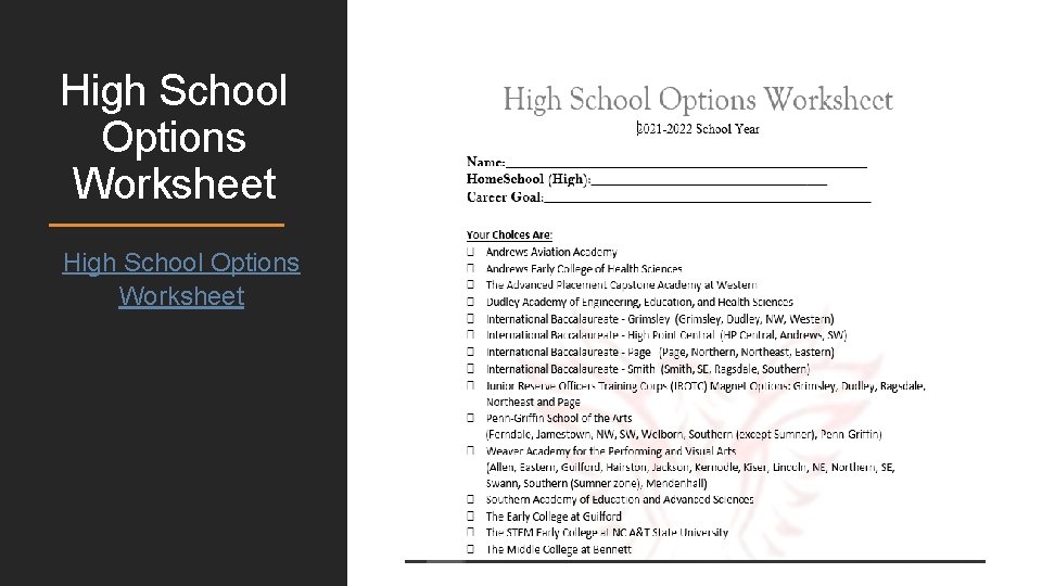 High School Options Worksheet 