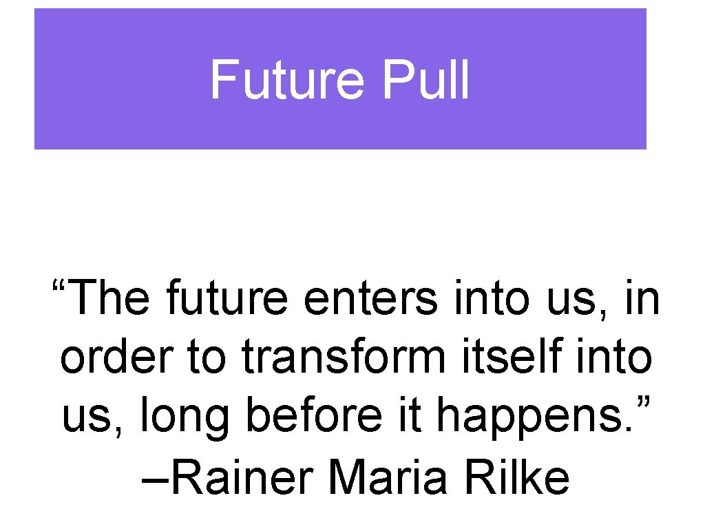 Future Pull “The future enters into us, in order to transform itself into us,