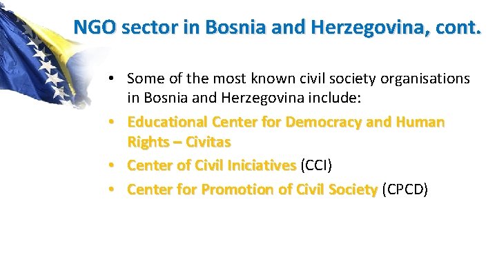 NGO sector in Bosnia and Herzegovina, cont. • Some of the most known civil