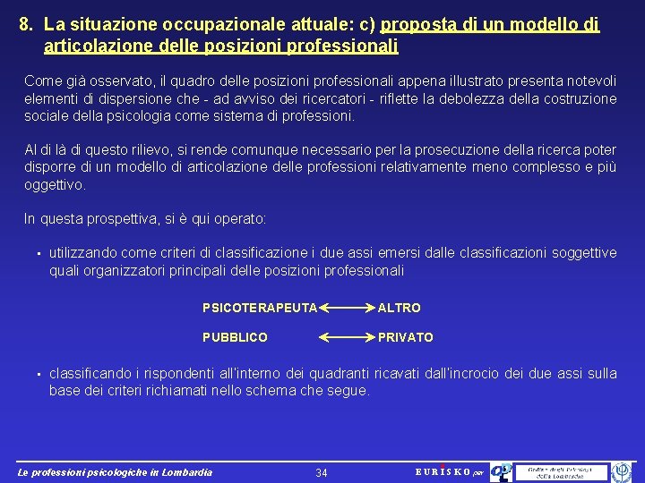 8. La situazione occupazionale attuale: c) proposta di un modello di articolazione delle posizioni