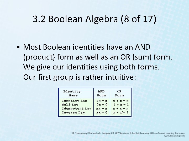 3. 2 Boolean Algebra (8 of 17) • Most Boolean identities have an AND 3. 2 Boolean Algebra (8 of 17) • Most Boolean identities have an AND