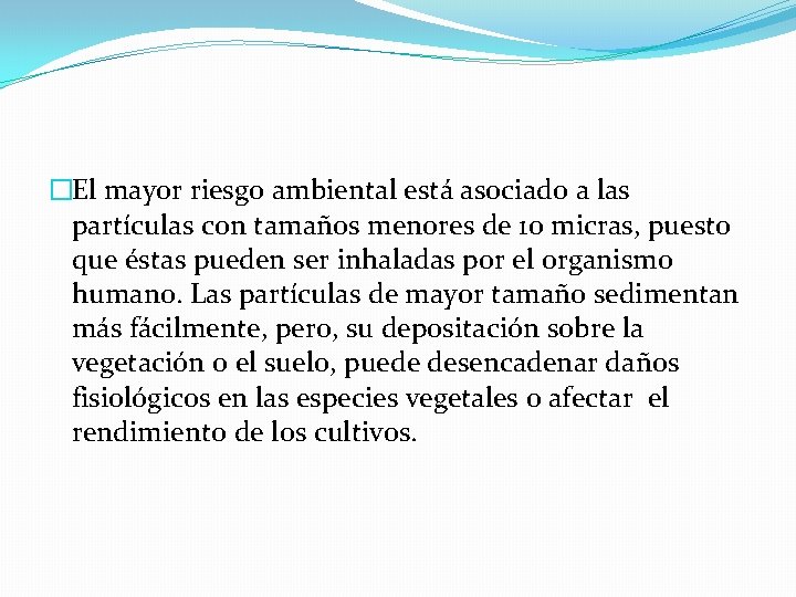�El mayor riesgo ambiental está asociado a las partículas con tamaños menores de 10