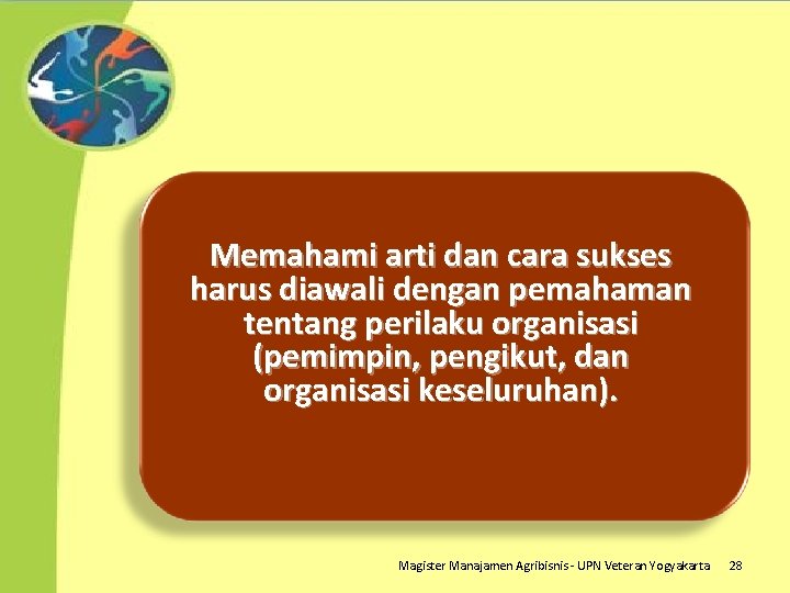 Memahami arti dan cara sukses harus diawali dengan pemahaman tentang perilaku organisasi (pemimpin, pengikut,