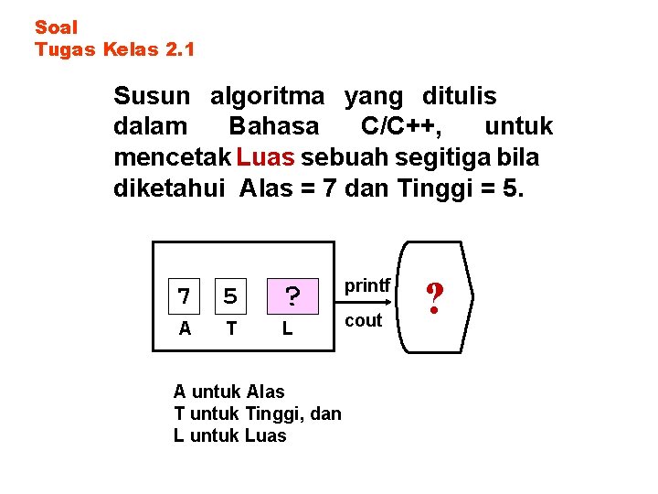 Soal Tugas Kelas 2. 1 Susun algoritma yang ditulis dalam Bahasa C/C++, untuk mencetak