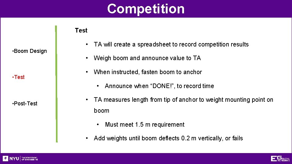 Competition Test • TA will create a spreadsheet to record competition results • Boom