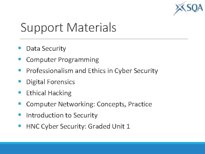 Support Materials § § § § Data Security Computer Programming Professionalism and Ethics in