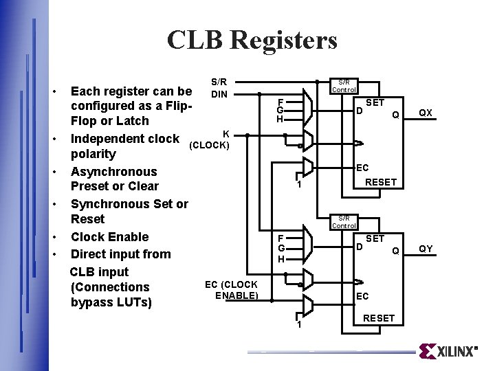 CLB Registers • • • S/R DIN Each register can be configured as a CLB Registers • • • S/R DIN Each register can be configured as a