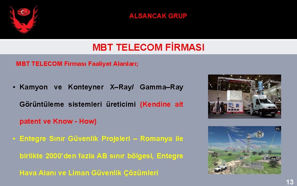 ALSANCAK GRUP MBT TELECOM FİRMASI MBT TELECOM Firması Faaliyet Alanları; • Kamyon ve Konteyner
