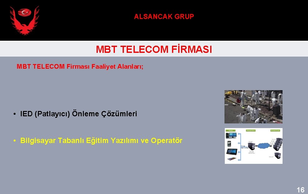 ALSANCAK GRUP MBT TELECOM FİRMASI MBT TELECOM Firması Faaliyet Alanları; • IED (Patlayıcı) Önleme