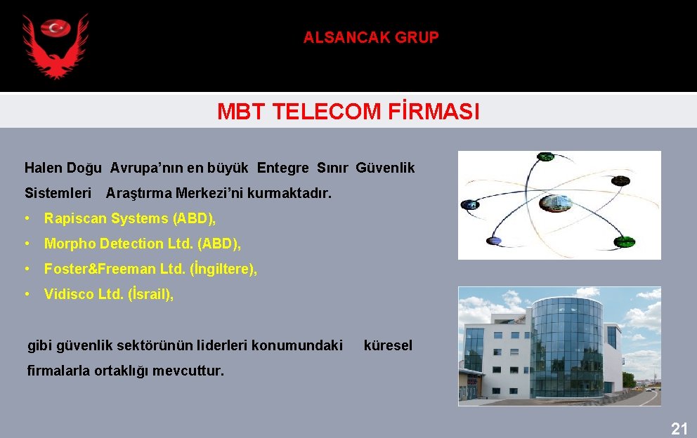 ALSANCAK GRUP MBT TELECOM FİRMASI Halen Doğu Avrupa’nın en büyük Entegre Sınır Güvenlik Sistemleri