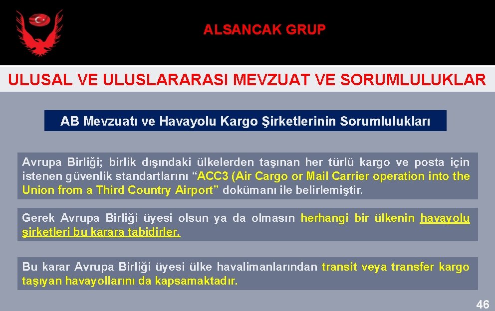 ALSANCAK GRUP ULUSAL VE ULUSLARARASI MEVZUAT VE SORUMLULUKLAR AB Mevzuatı ve Havayolu Kargo Şirketlerinin