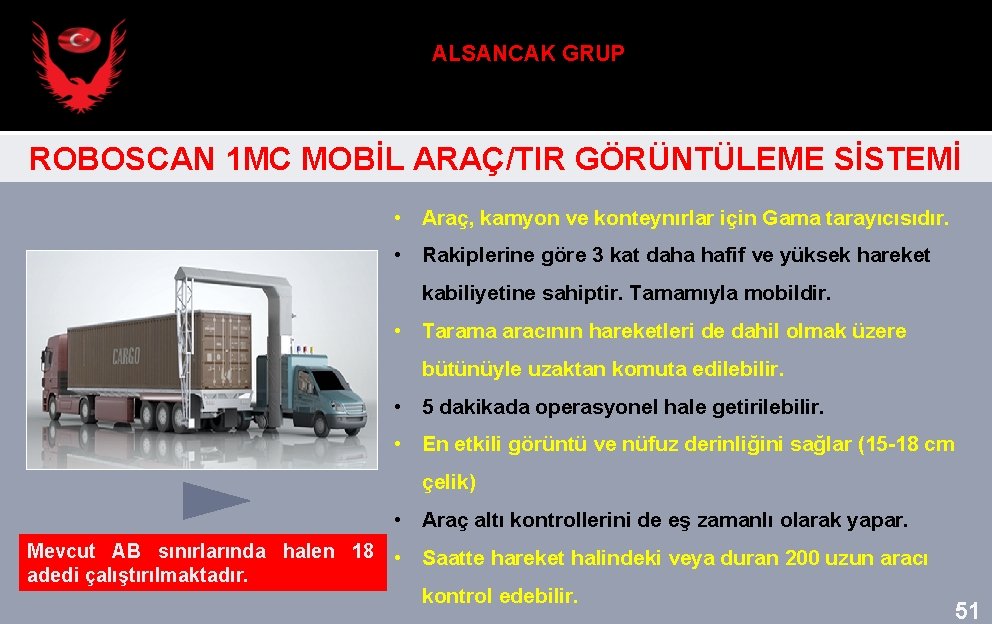 ALSANCAK GRUP ROBOSCAN 1 MC MOBİL ARAÇ/TIR GÖRÜNTÜLEME SİSTEMİ • Araç, kamyon ve konteynırlar
