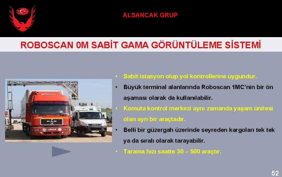 ALSANCAK GRUP ROBOSCAN 0 M SABİT GAMA GÖRÜNTÜLEME SİSTEMİ • Sabit istasyon olup yol