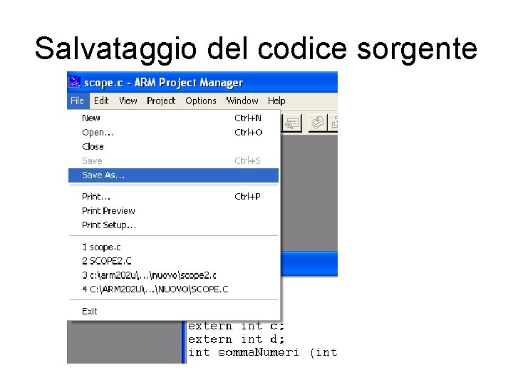 Salvataggio del codice sorgente 