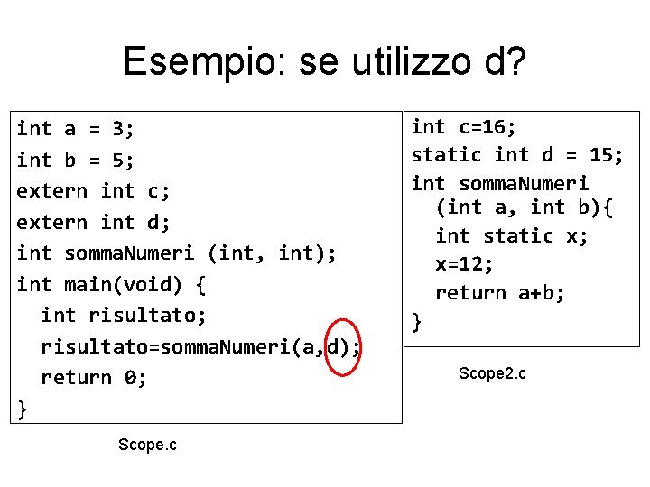 Esempio: se utilizzo d? int a = 3; int b = 5; extern int