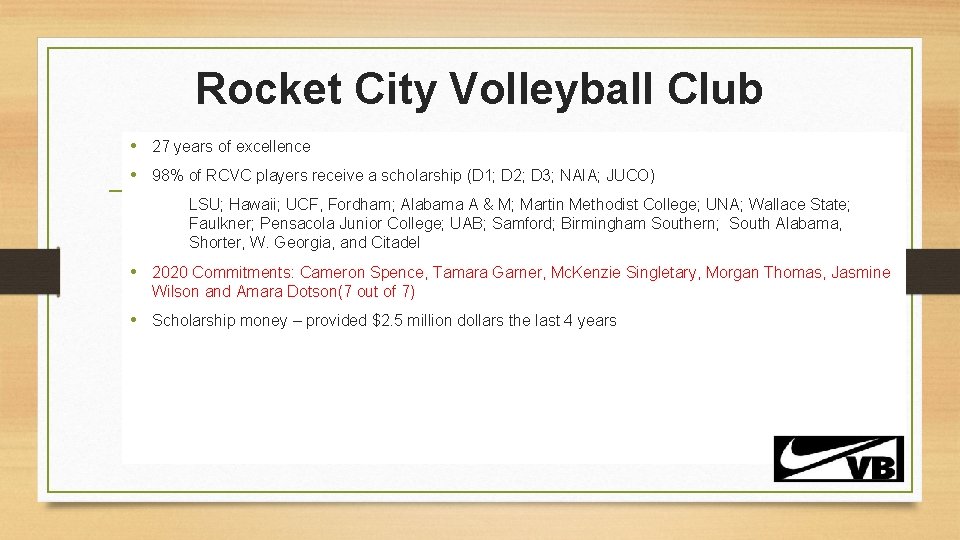 Rocket City Volleyball Club • 27 years of excellence • 98% of RCVC players