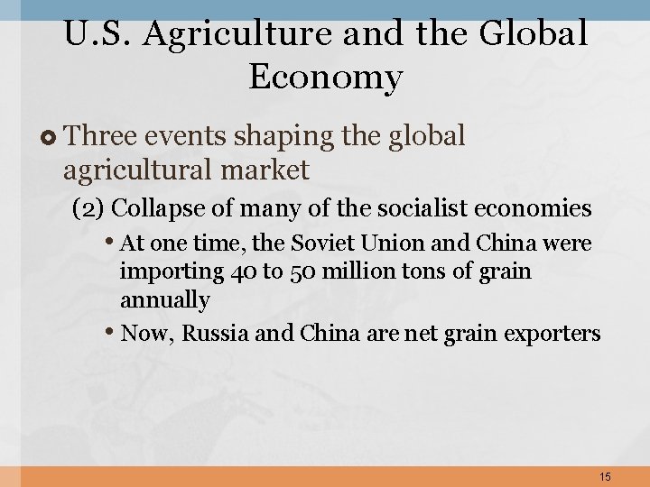 U. S. Agriculture and the Global Economy Three events shaping the global agricultural market