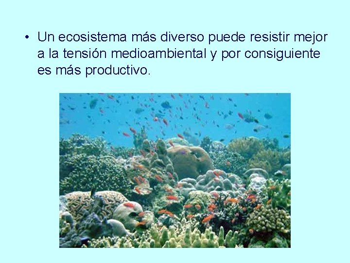  • Un ecosistema más diverso puede resistir mejor a la tensión medioambiental y