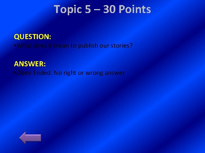 Topic 5 – 30 Points QUESTION: • What does it mean to publish our