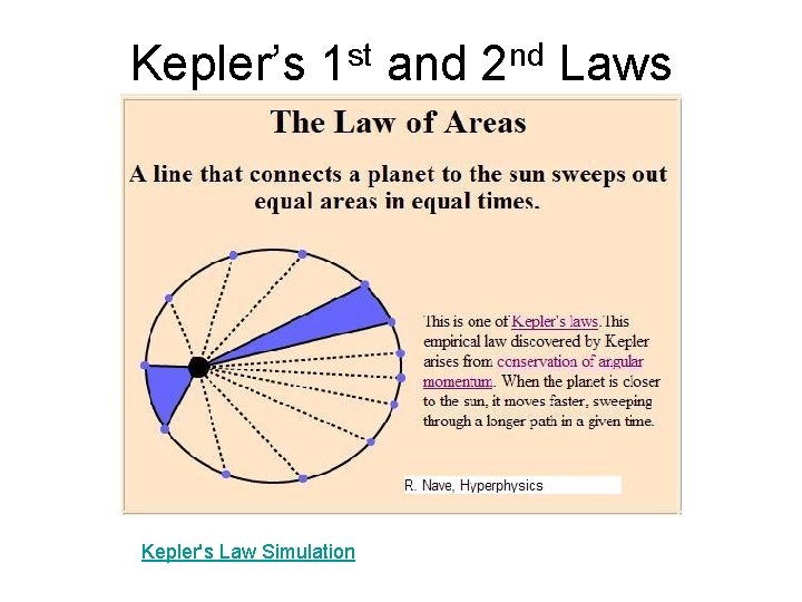 Kepler’s st 1 Kepler's Law Simulation and nd 2 Laws Kepler’s st 1 Kepler's Law Simulation and nd 2 Laws