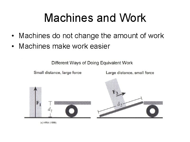 Machines and Work • Machines do not change the amount of work • Machines