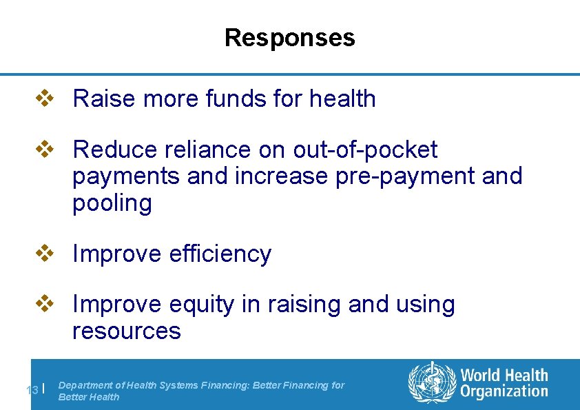 Responses v Raise more funds for health v Reduce reliance on out-of-pocket payments and