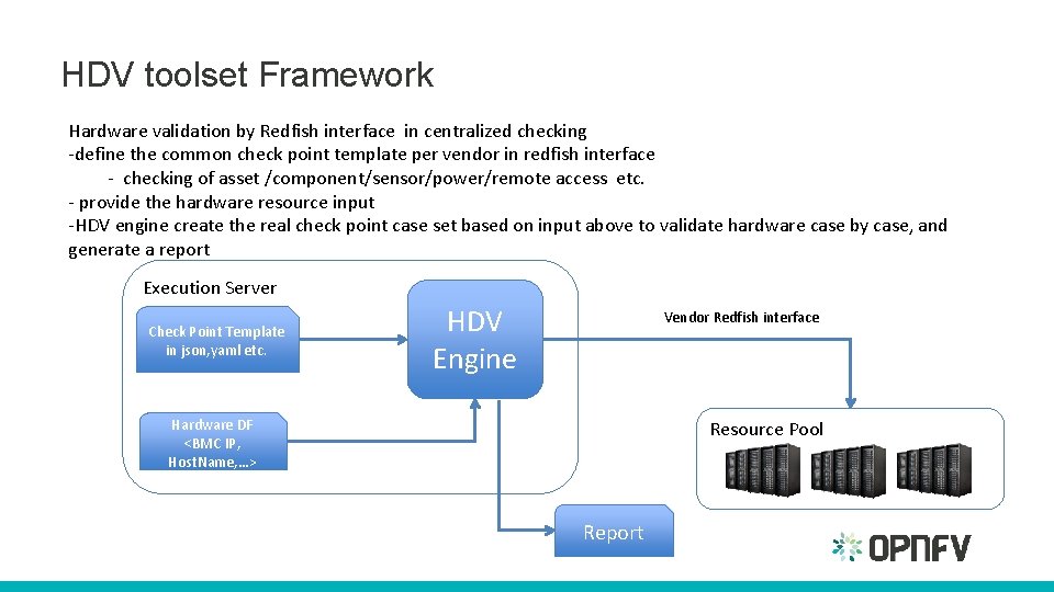 HDV toolset Framework Hardware validation by Redfish interface in centralized checking -define the common