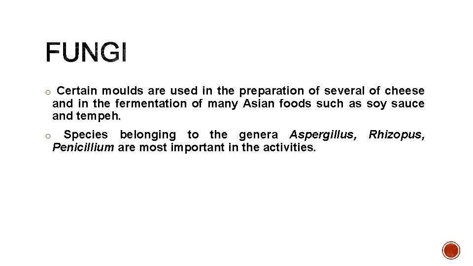 o Certain moulds are used in the preparation of several of cheese and in