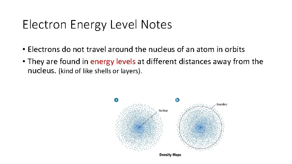 Electron Energy Level Notes • Electrons do not travel around the nucleus of an