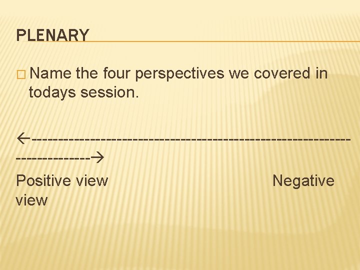 PLENARY � Name the four perspectives we covered in todays session. ------------------------------------- Positive view
