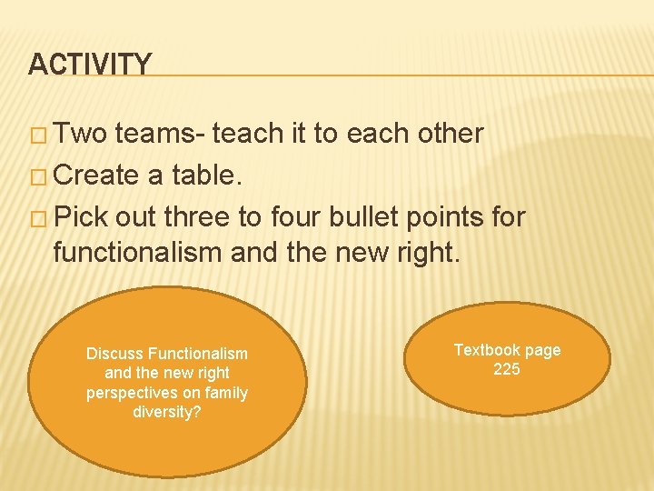 ACTIVITY � Two teams- teach it to each other � Create a table. �