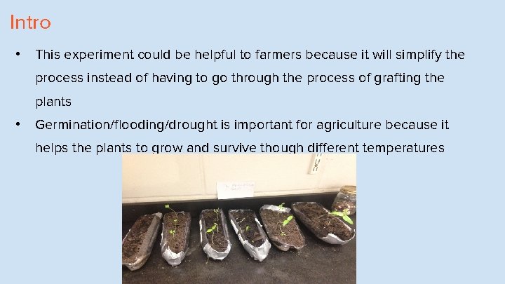 Intro • This experiment could be helpful to farmers because it will simplify the