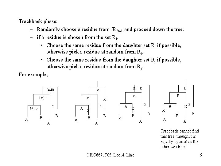 Trackback phase: – Randomly choose a residue from R 2 n-1 and proceed down