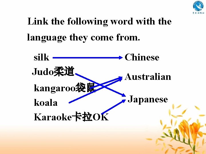 Link the following word with the language they come from. silk Judo柔道 kangaroo袋鼠 koala