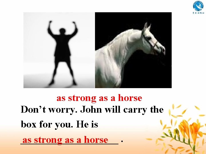 as strong as a horse Don’t worry. John will carry the box for you.