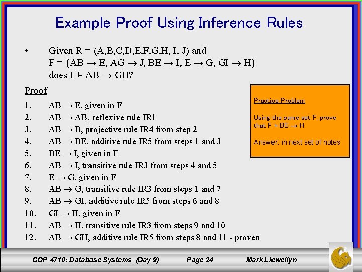 Example Proof Using Inference Rules • Given R = (A, B, C, D, E,