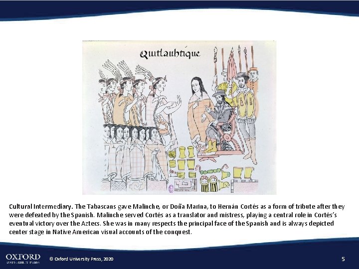Cultural Intermediary. The Tabascans gave Malinche, or Doña Marina, to Hernán Cortés as a