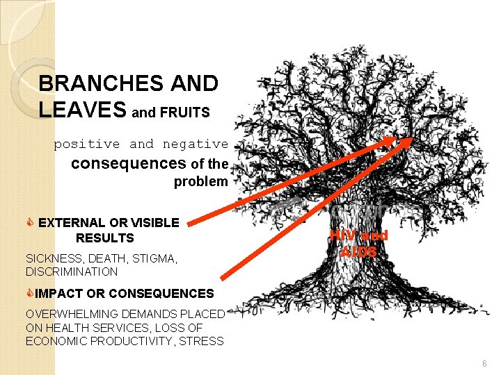 BRANCHES AND LEAVES and FRUITS positive and negative consequences of the problem C EXTERNAL