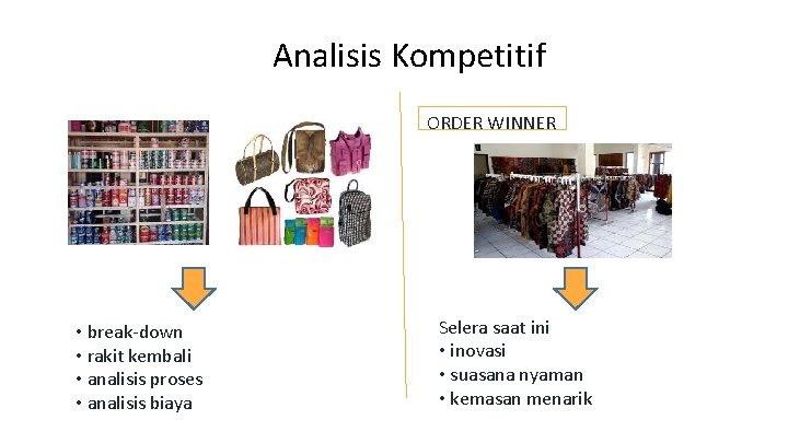 Analisis Kompetitif ORDER WINNER • break-down • rakit kembali • analisis proses • analisis