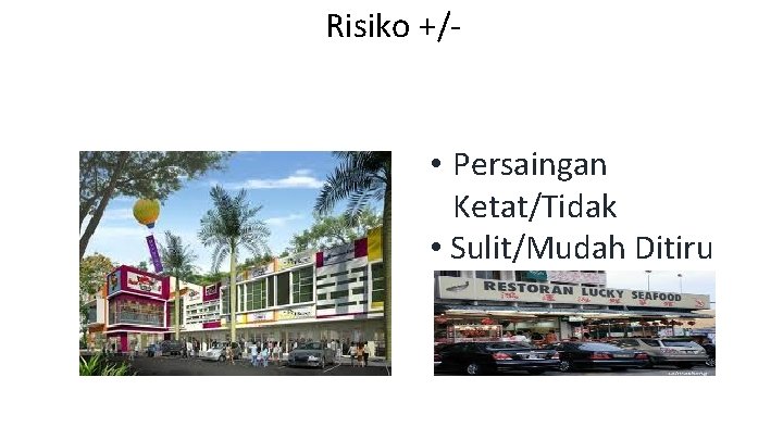 Risiko +/- • Persaingan Ketat/Tidak • Sulit/Mudah Ditiru 