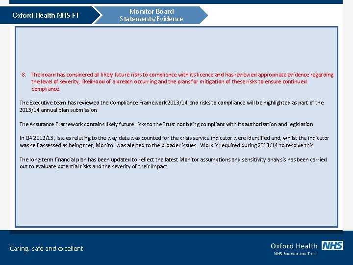 Oxford Health NHS FT Monitor Board Statements/Evidence 8. The board has considered all likely
