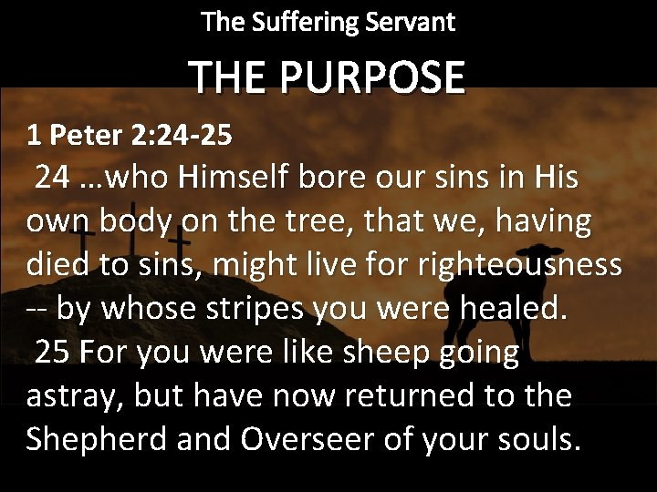 The Suffering Servant THE PURPOSE 1 Peter 2: 24 -25 24 …who Himself bore