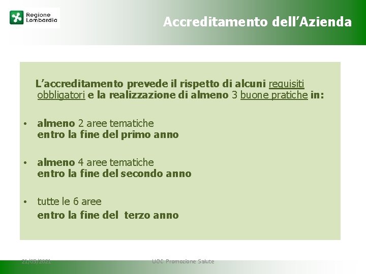 Accreditamento dell’Azienda L’accreditamento prevede il rispetto di alcuni requisiti obbligatori e la realizzazione di