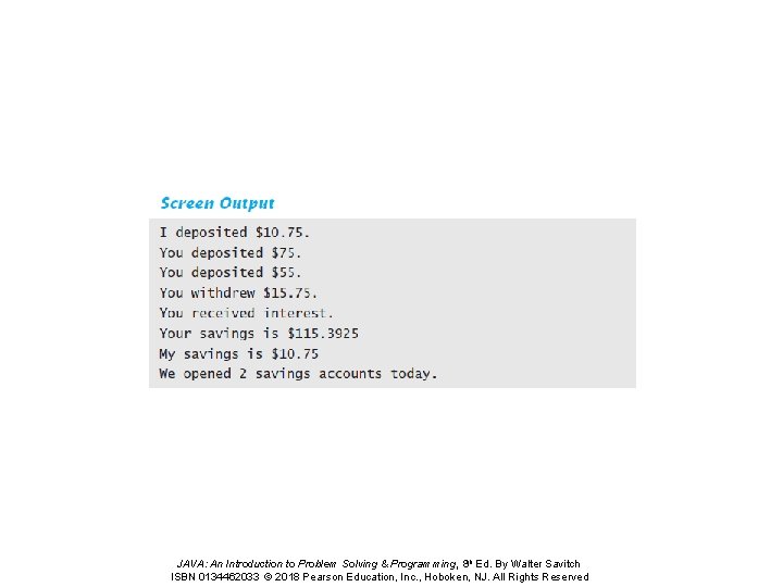 JAVA: An Introduction to Problem Solving & Programming, 8 th Ed. By Walter Savitch
