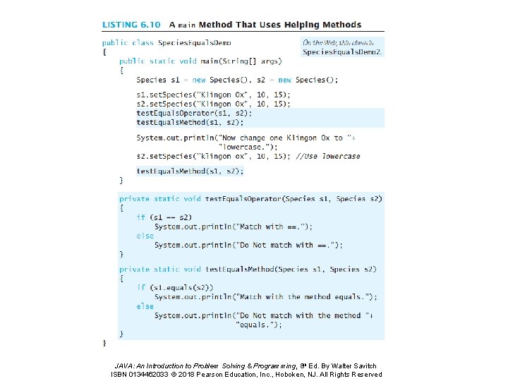 JAVA: An Introduction to Problem Solving & Programming, 8 th Ed. By Walter Savitch