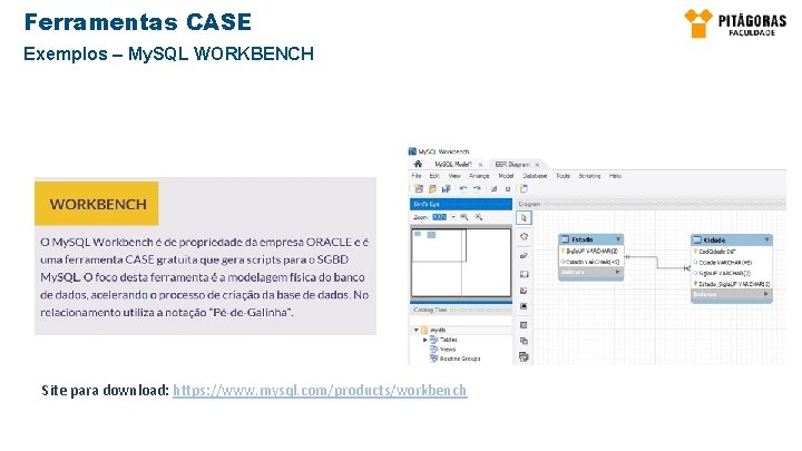 Ferramentas CASE Exemplos – My. SQL WORKBENCH Site para download: https: //www. mysql. com/products/workbench