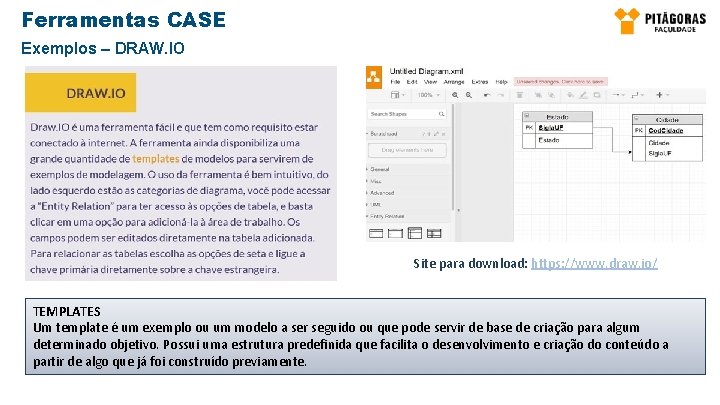Ferramentas CASE Exemplos – DRAW. IO Site para download: https: //www. draw. io/ TEMPLATES