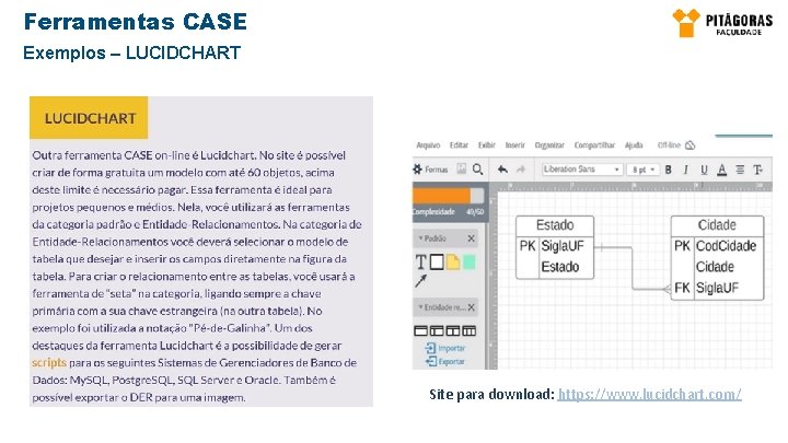 Ferramentas CASE Exemplos – LUCIDCHART Site para download: https: //www. lucidchart. com/ 