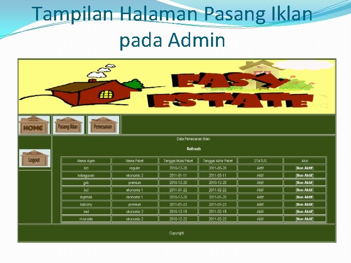 Tampilan Halaman Pasang Iklan pada Admin Tampilan Halaman Pasang Iklan pada Admin