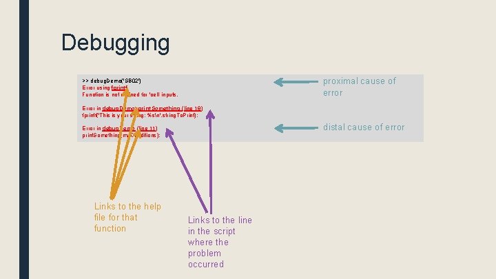 Debugging proximal cause of error >> debug. Demo('SB 02') Error using fprintf Function is